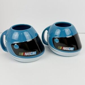 NASCAR Vintage Racing Helmet Coffee Mug Set of 2 Blue 20 oz